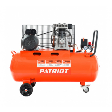 Компрессор возд.100 PATRIOT PTR 100-440l ременной 2х порш.(2200 Вт/100 л/10 бар/440л\мин)